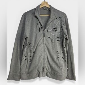 5 for $25🔥Zenergy by Chico's Grey Beaded Zip Front‎ Jacket Size 2 (Large)